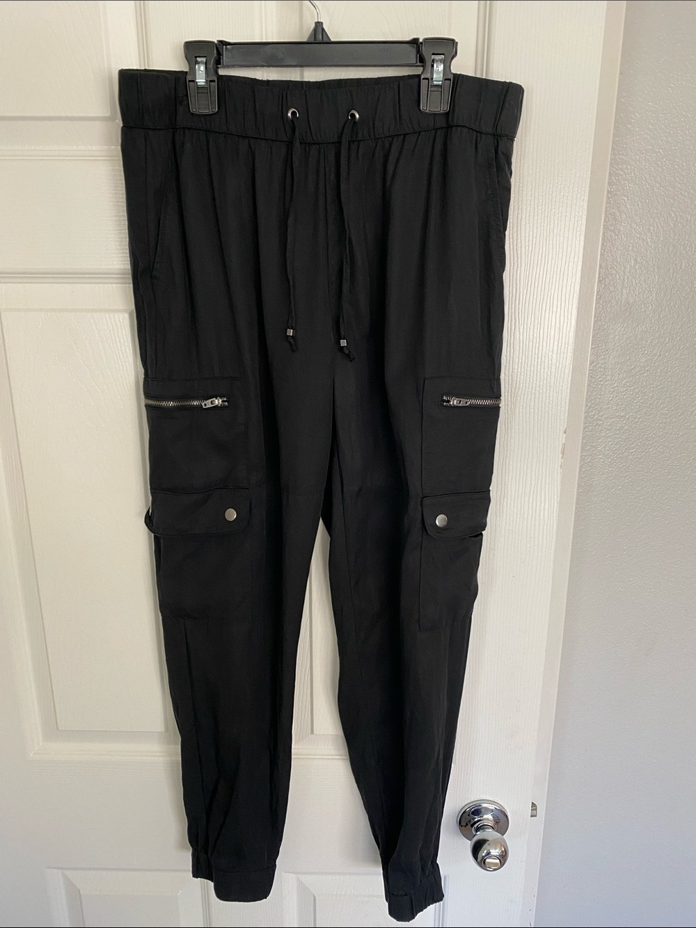Banana Republic Women's Lyocell Black Cargo Jogger Pants with Drawstring Waist